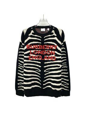 Burberry Black & White Striped Wool Round-Neck Long-Sleeve Knit Sweater
